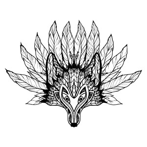 涂鸦狼具与装饰图案羽毛矢量插图涂鸦狼具图片