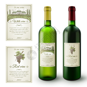 葡萄酒写实瓶纸粘标签隔离矢量插图葡萄酒标签图片