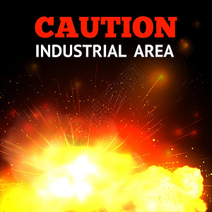 爆炸背景与现实火灾警告工业区文本矢量插图爆炸火灾背景图片