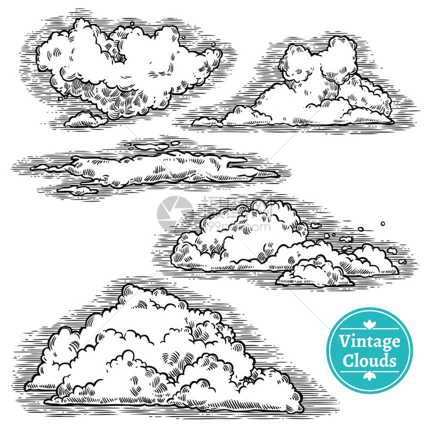 手绘铅笔雕刻云图标矢量插图手绘云图片