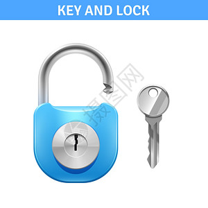 锁安全锁钥匙插图金属锁钥匙安全逼真孤立矢量插图插画