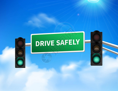 驾驶安全纪念标志贴纸图标驾驶安全纪念标志路标,提高公路安全意识,抗蓝天抽象矢量插图背景图片