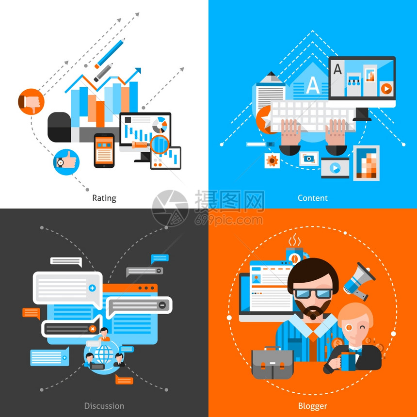 博客集与平评级内容图标孤立矢量插图博客平集图片
