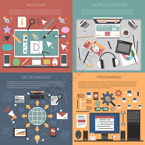 网页网页集与SEO技术编程平图标孤立矢量插图网站高清图片素材