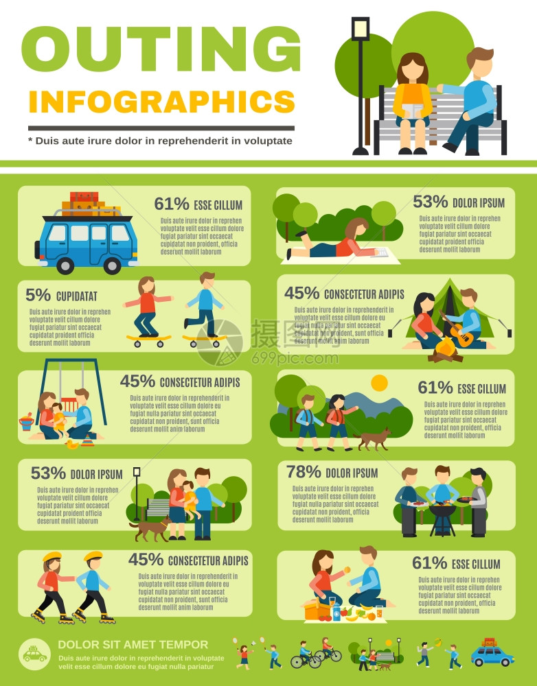 郊游信息与家庭与孩子户外矢量插图郊游信息图集图片