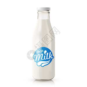 买满即送经典璃瓶与蓝色标签隔离白色背景现实矢量插图牛奶瓶逼真插画