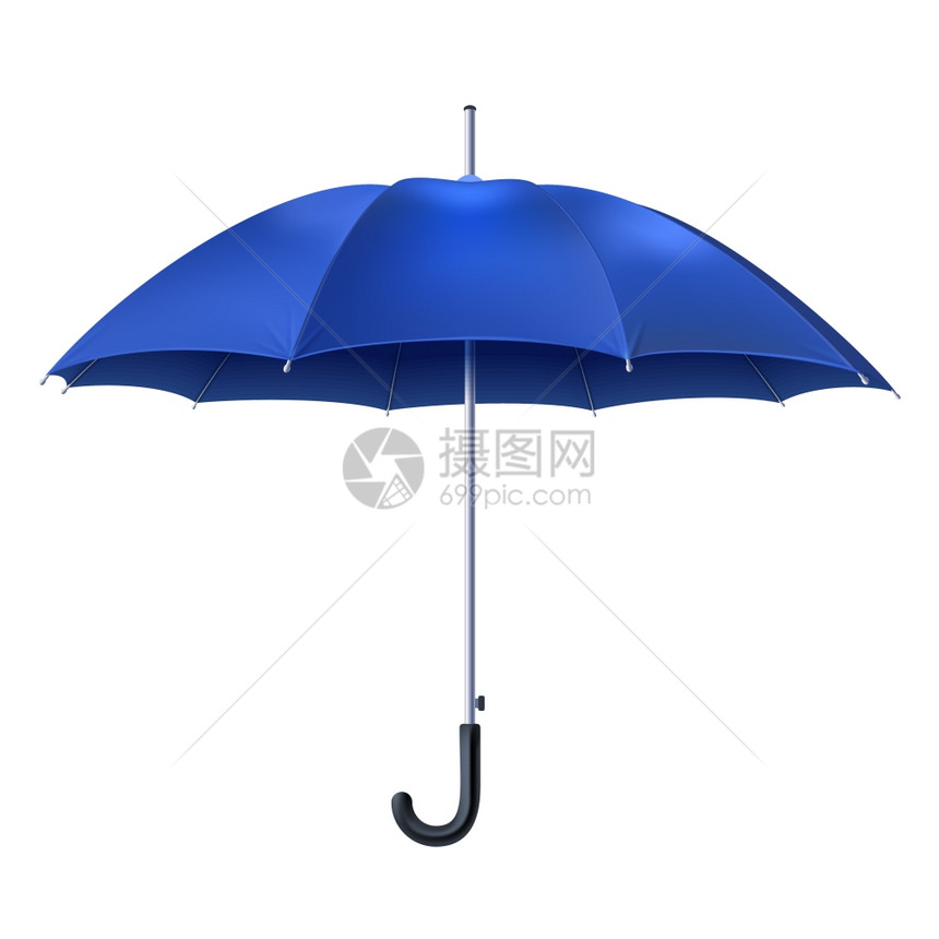 现实的开放蓝色伞隔离白色背景矢量插图现实的蓝色雨伞图片