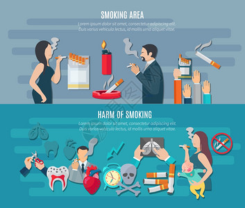 吸烟水平横幅成瘾危害因素孤立矢量插图吸烟横幅套图片