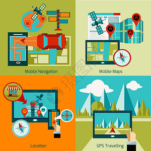 GPS导航集与移动平图标孤立矢量插图GPS导航装置图片