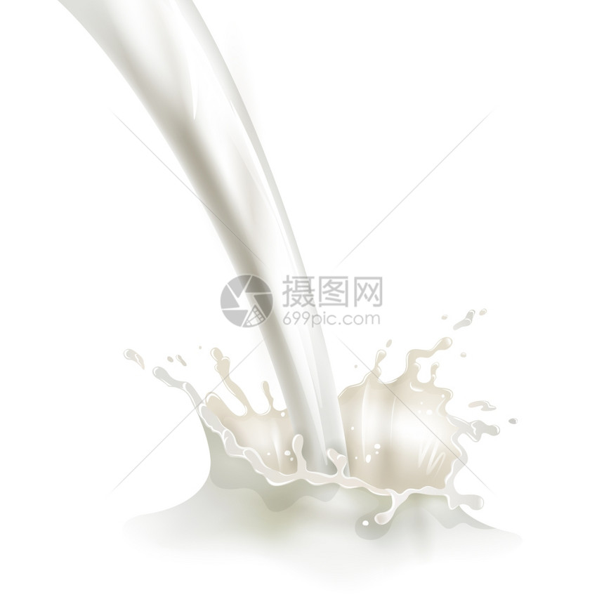 用飞溅插图海报倒牛奶倒入新鲜的天然牛奶,溅白色背景的食品工业广告海报抽象矢量插图图片