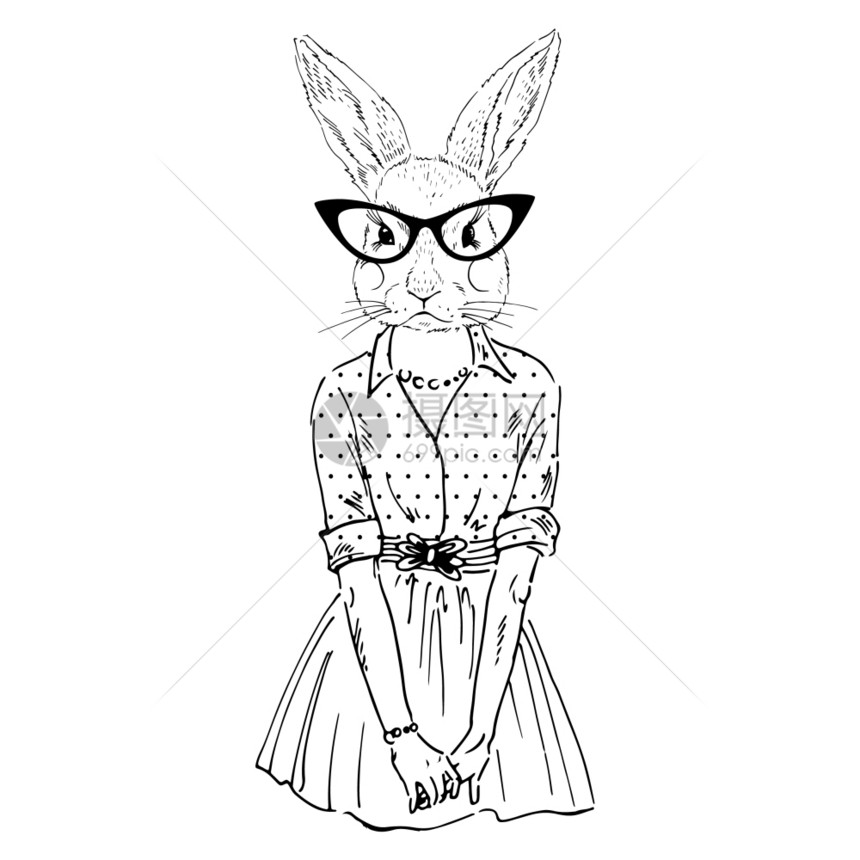拟人化时尚插图兔子女孩穿着时髦的风格图片