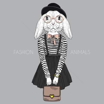 拟人化兔子女孩潮人的时尚插图图片