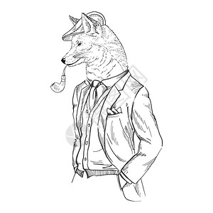 狐狸男穿着复古风格的烟筒图片