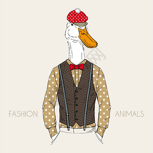 穿着复古风格的鹅的时尚插图图片