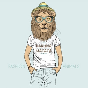 拟人化狮子穿T恤的插图,引用HakunaMatata的话图片