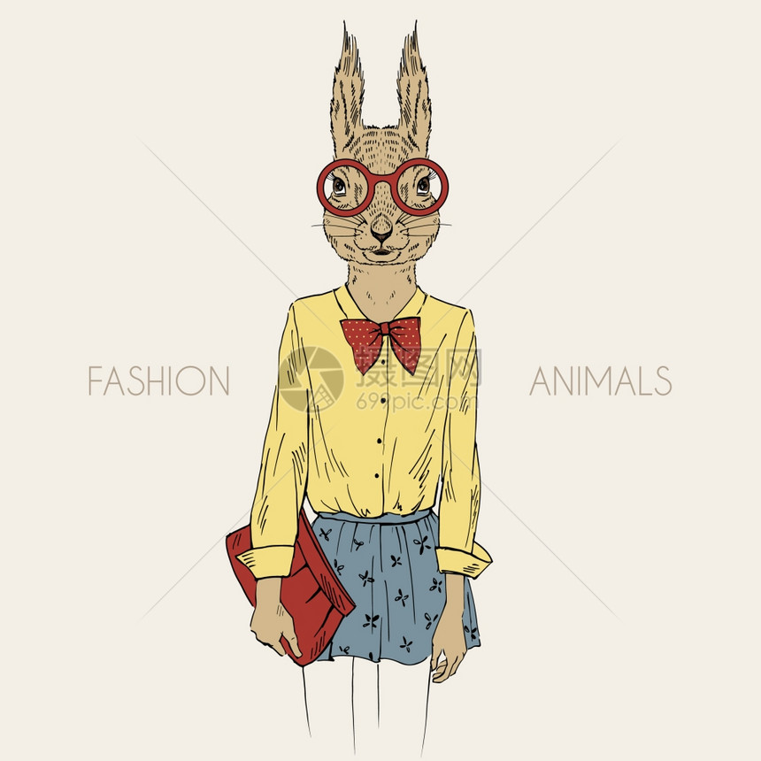 拟人化打扮成松鼠时髦女孩的插图图片