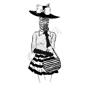 帽子里斑马女士的时尚插图图片