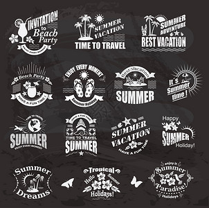 套夏季元素框架黑板上的旅行假期标签图片
