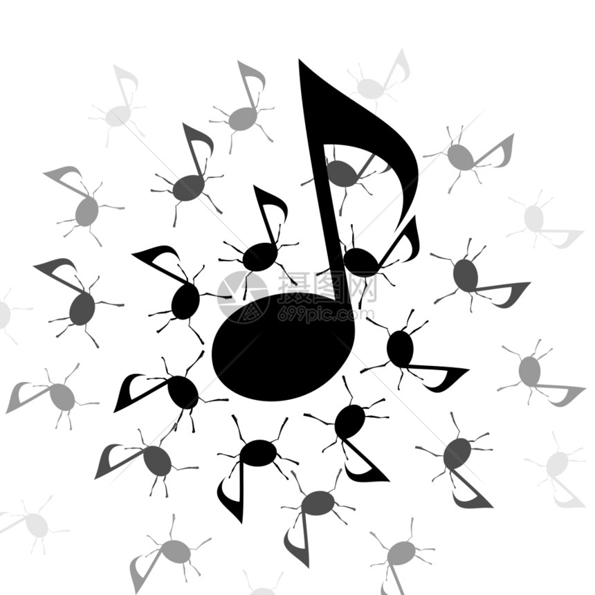 音乐音符2音乐音符中昆虫蠕动矢量插图图片