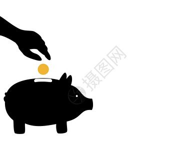 猪个硬币盒子手把枚硬币扔个猪币箱里矢量插图背景图片
