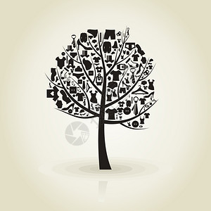棵树,片衣服上的包屑矢量插图背景图片