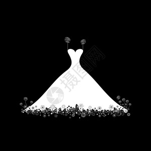 黑色背景上的白色婚纱矢量插图图片
