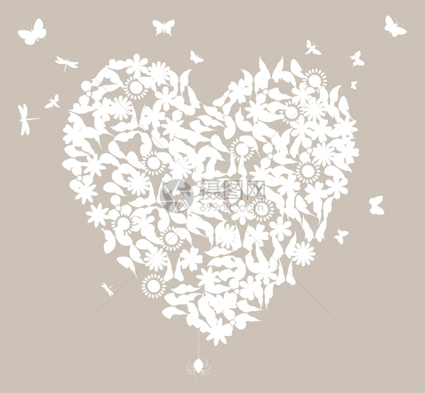 结婚的心灰色背景上的白色婚礼心矢量插图图片