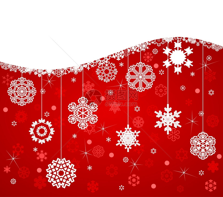 冬天的背景红色背景上的白色雪花矢量插图图片