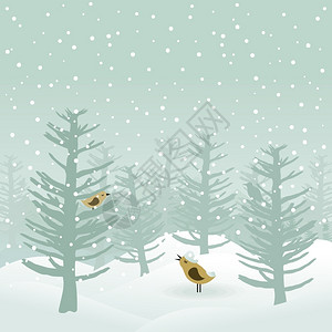 冬天的木头这只鸟冬天的树林里唱歌矢量插图图片