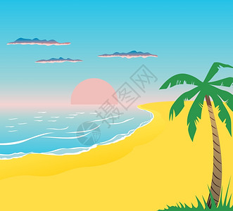 海滩2日落海滩上棵棕榈树矢量插图背景图片