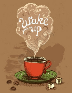 早上好,醒醒咖啡杯矢量插图图片