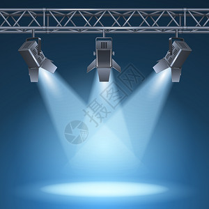空白舞台与明亮的灯光矢量插图图片
