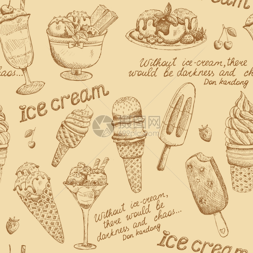 冰淇淋复古图案背景矢量插图图片