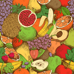 安娜普尔纳明亮多汁的新鲜水果无缝图案矢量插图插画