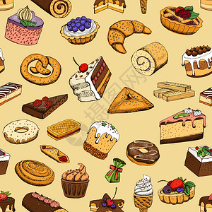 无缝甜点食品矢量插图图案图片