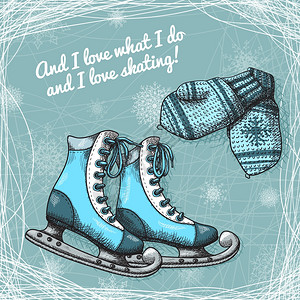 滑冰针羊毛手套海报矢量插图图片