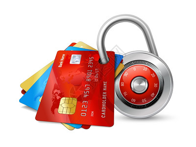 用卡安全安全的信用卡与芯片保护加密挂锁隔离矢量插图插画
