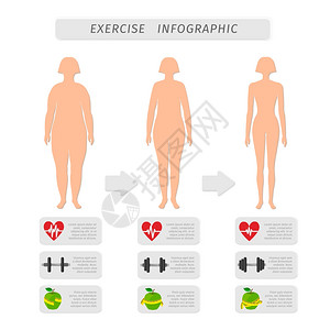 健身运动进展信息元素集心率力量苗条女轮廓孤立矢量图图片