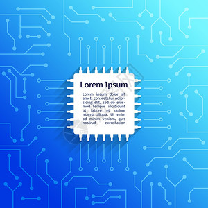 电子设备电路板亮蓝色背景海报矢量插图图片