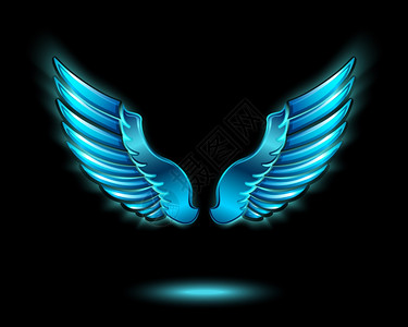 蓝色发光天翅膀与金属光泽阴影符号矢量插图图片