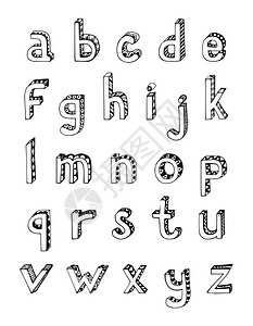 素描手绘三维字母的小小写字母孤立矢量插图图片