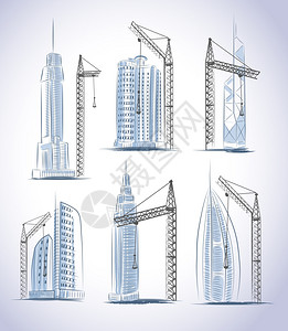 摩天大楼建筑图标重机草图矢量插图图片