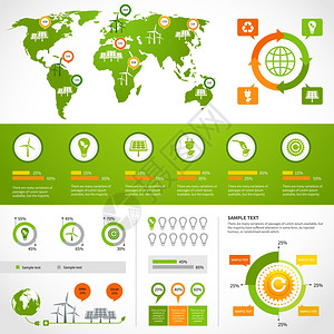 能源信息布局模板与生态图标世界图表矢量插图图片