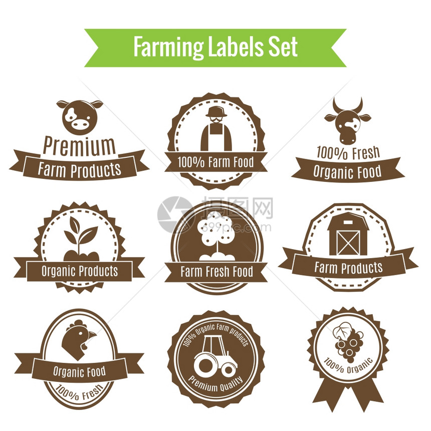 农业收获农业章标签白色背景矢量插图图片