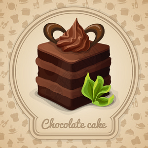 巧克力分层蛋糕与奶油甜点海报框架烹饪图标背景矢量插图图片