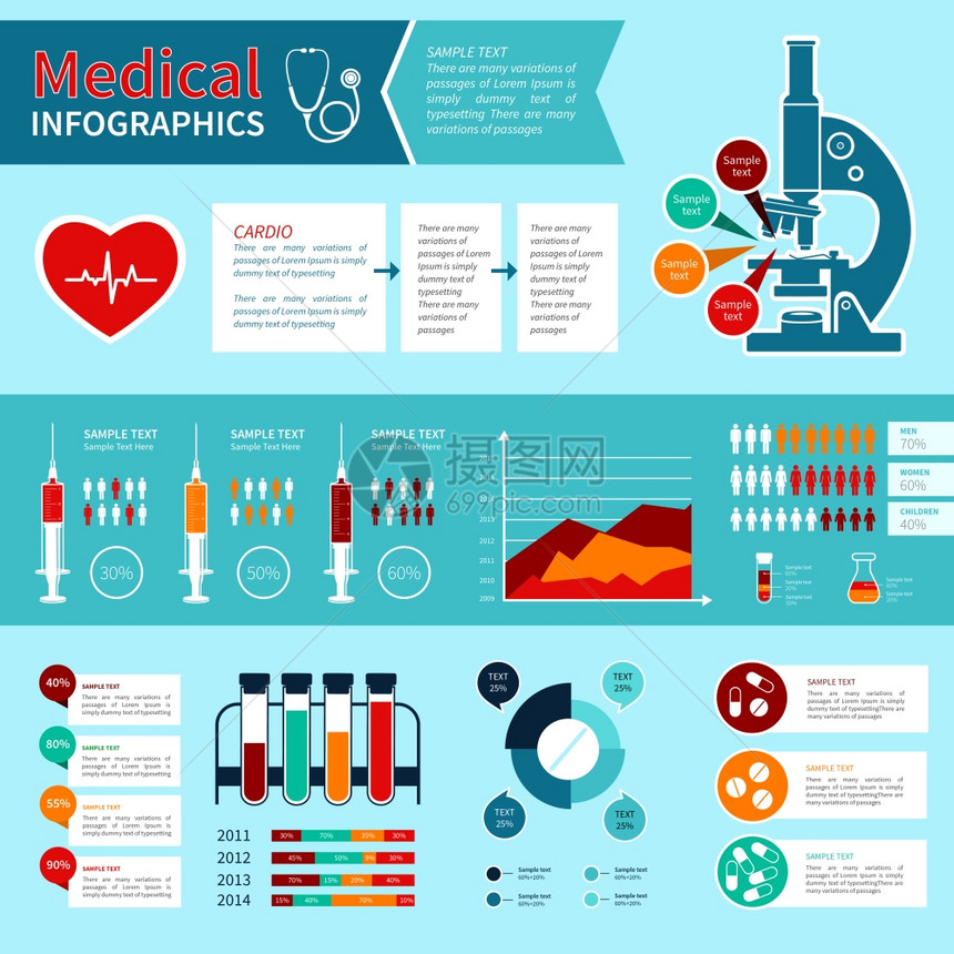 平医疗紧急急救护理信息图表元素与图表矢量插图图片