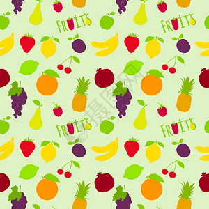 新鲜天然水果无缝图案与菠萝梅梨樱桃矢量插图图片