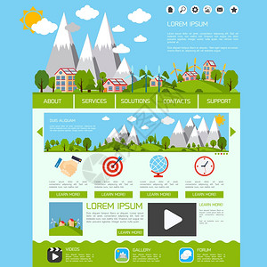 CSS生态绿色能源自然网站模板视频画廊论坛按钮矢量插图插画