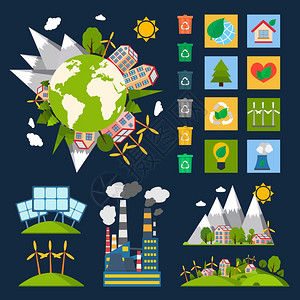 绿色生态世界生态符号与全球循环能源自然图标矢量插图图片