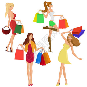 购物女孩轻感女人物与销售时尚包孤立矢量插图背景图片